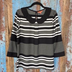 ModCloth Black Striped Polka Peter Pan Collar Top Size S